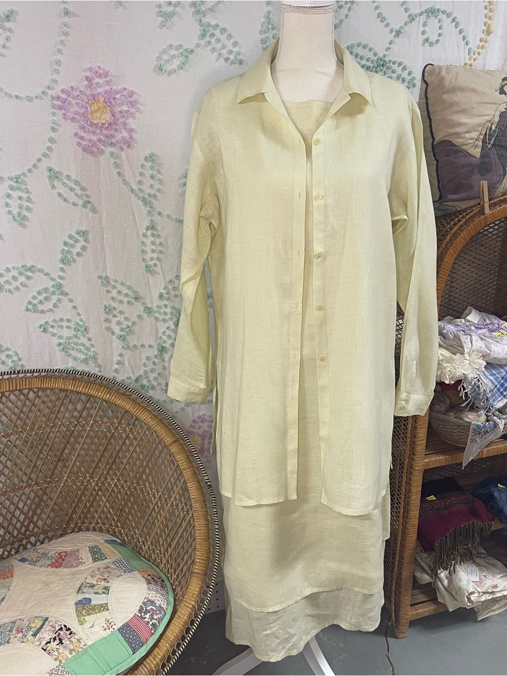 Eileen Fisher Pale Yellow Linen Tunic Dress